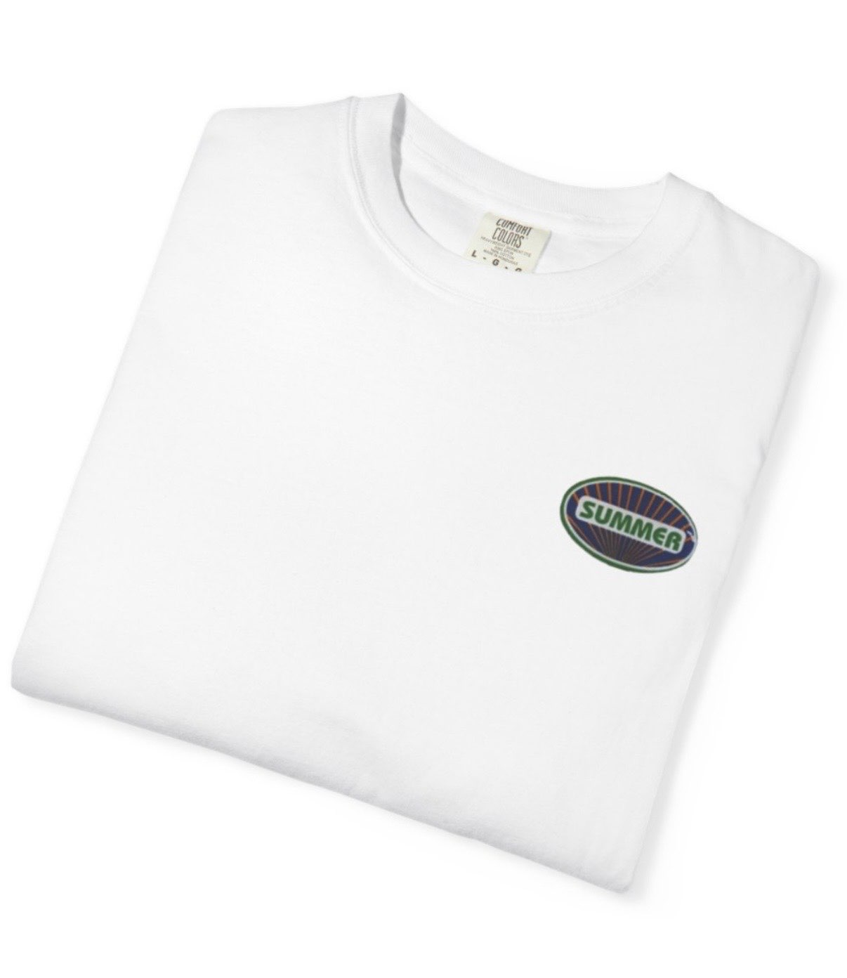 T-shirt branca dobrada com pequeno emblema Summer